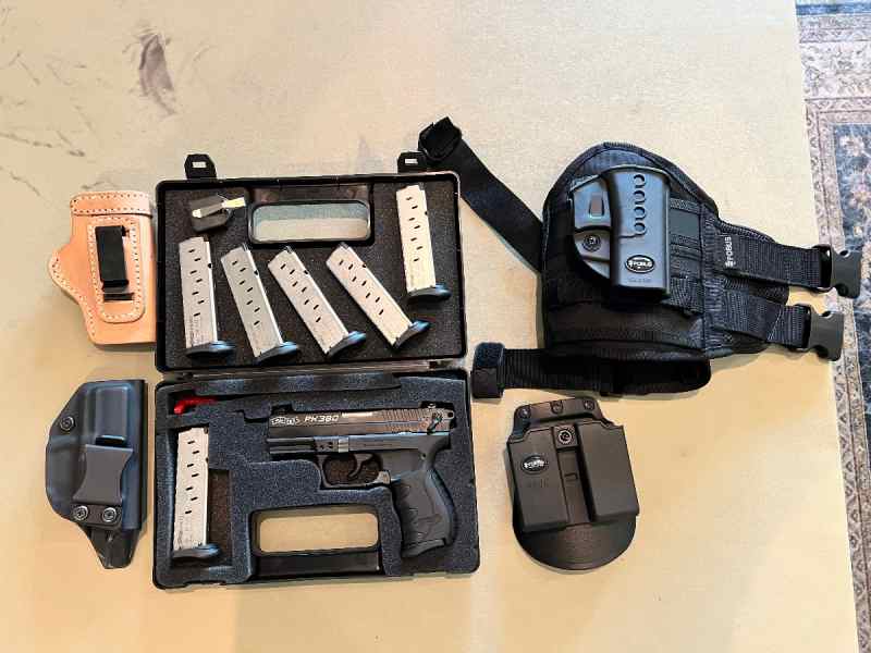 Walther PK380 with 3 holsters, mag carr and 7 mags