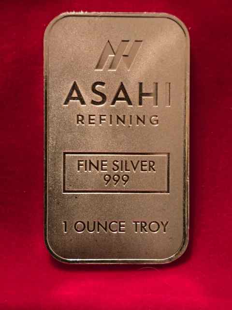 1 Troy Oz .999 Fine Silver Bar. ASAHI