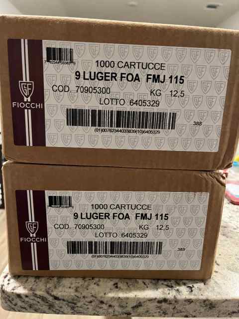 1k round cases of fiocchi 115 grain 9mm fmj $200