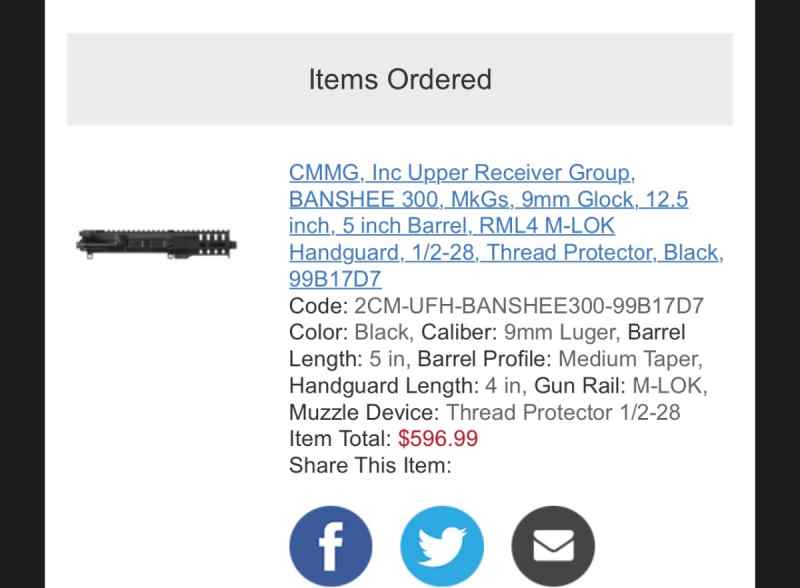 CMMG Banshee 300 9mm upper with 5 mags and sig 