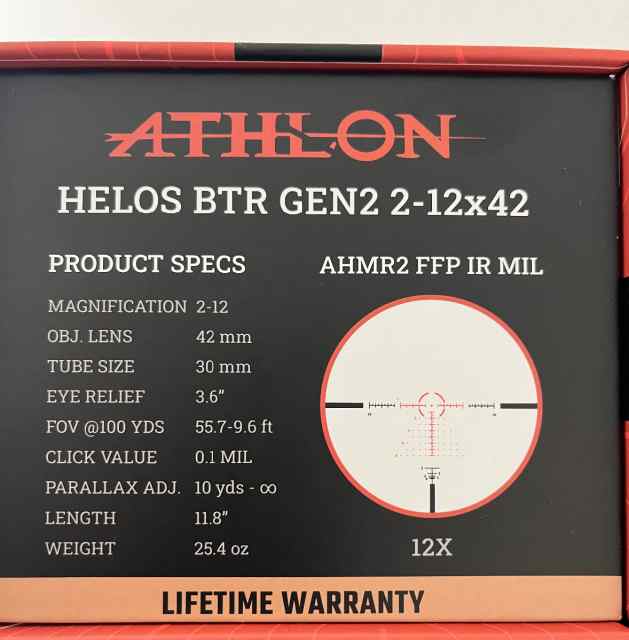 Athlon BTR GEN2 2-12x42 New In Box With Mount