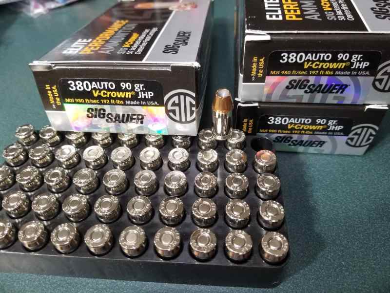 SIG 380 Ammo, 90gr V-Crown jhp, nickel, 50rd - $40